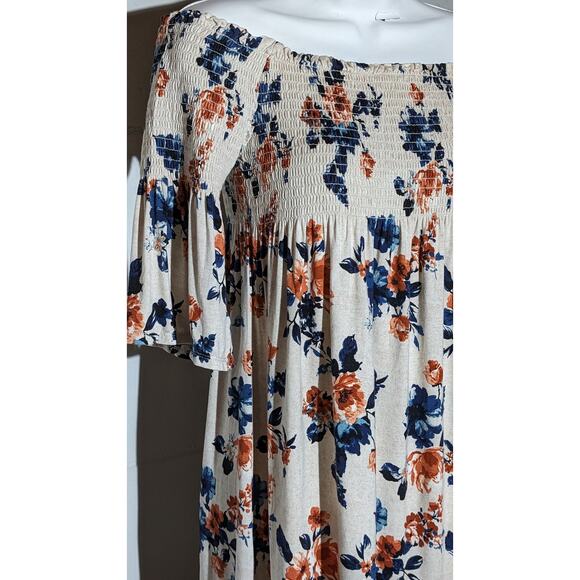 Rewind Floral Off Shoulder Mini Dress Women Smocked Top Bell Sleeve Summer Small - Picture 2 of 5